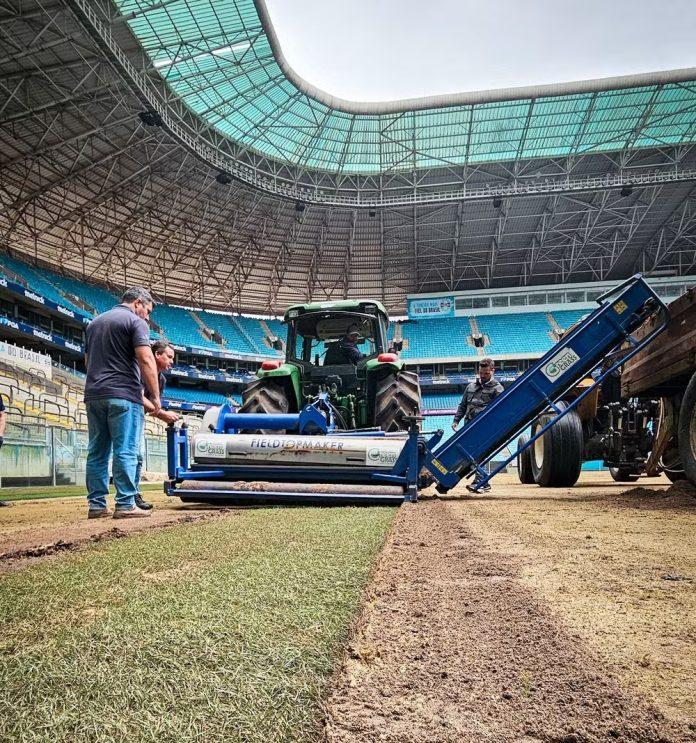 Gramado da Arena do Grêmio será totalmente replantado após enchente